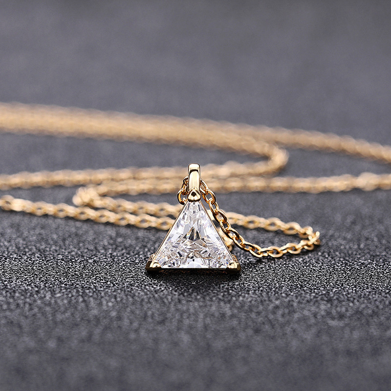 925 Sterling Silver Triangle Pendant Necklace French Classic Style